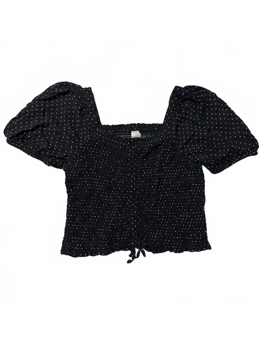 Thereabouts Girls Size XL Black Polka Dot Smocked Puff Sleeve Milkmaid Crop Top